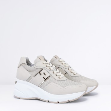 Sneaker zeppa in Pelle Col. Beige