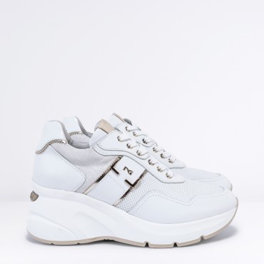 Sneaker zeppa in Pelle Col. Bianco